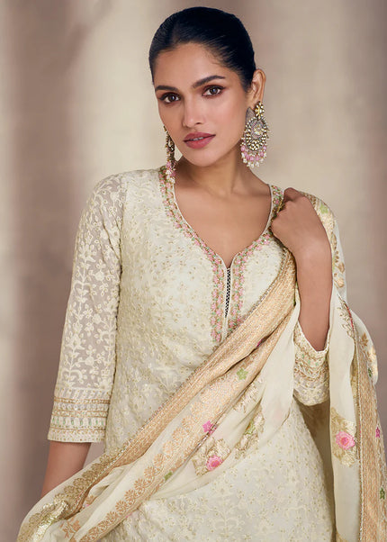 White Embroidered Sharara Suit