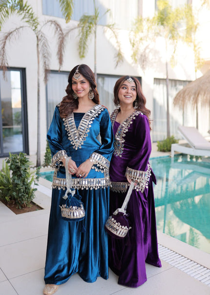 Velvet Embroidered Sharara Suit