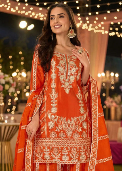 Golden Embroidered Sharara Suit