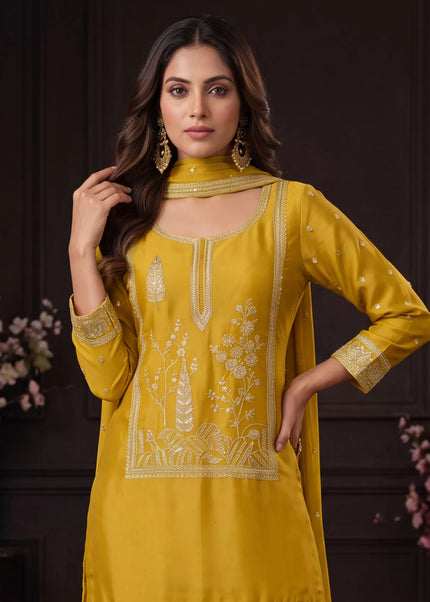 Yellow Embroidered Gharara Suit