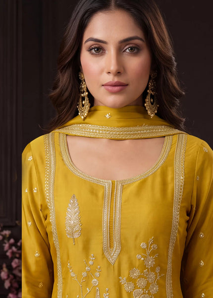 Yellow Embroidered Gharara Suit