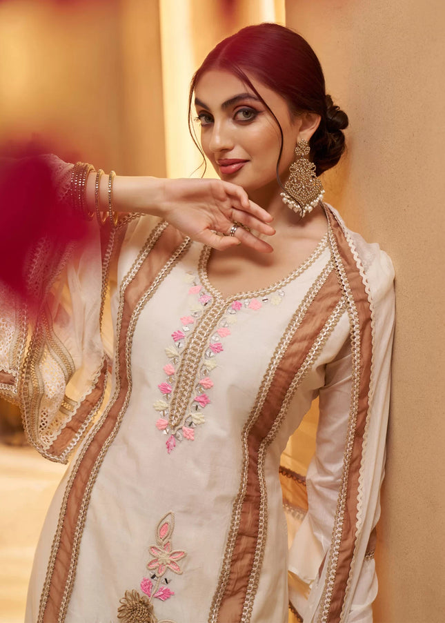 Offwhite Embroidered Pant Suit