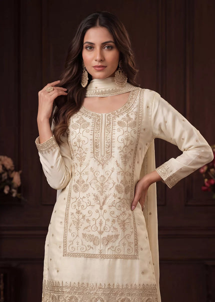 Offwhite Embroidered Gharara Suit