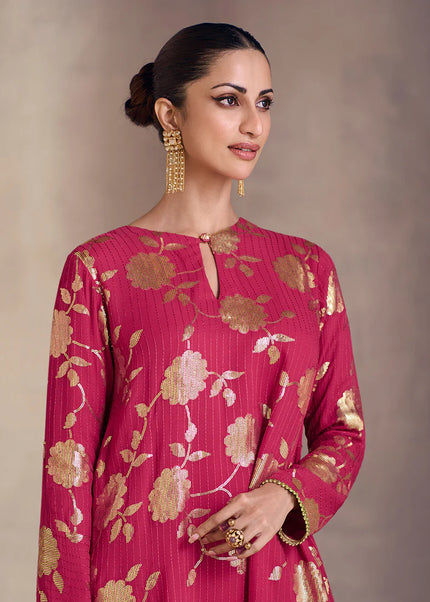 Pink Embroidered Sharara Suit