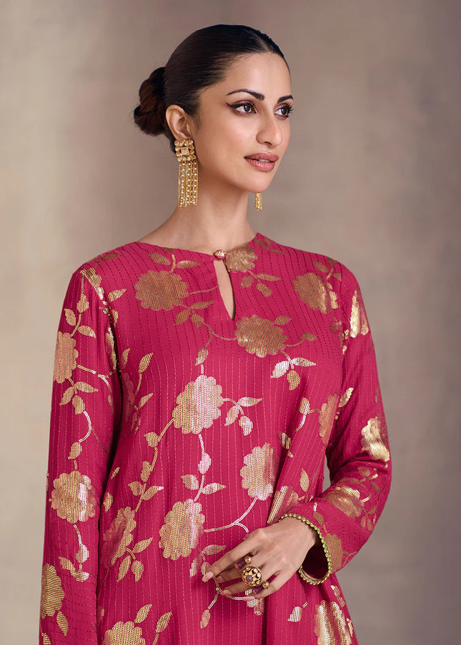 Pink Embroidered Sharara Suit