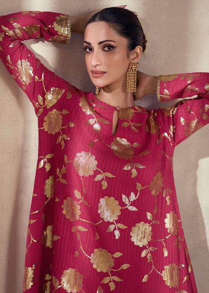 Pink Embroidered Sharara Suit