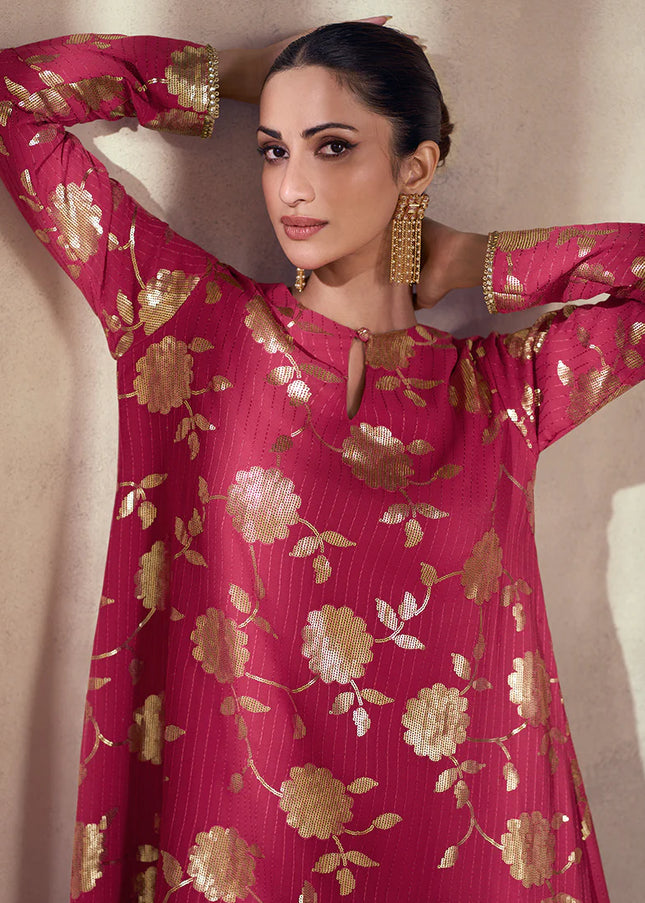 Pink Embroidered Sharara Suit