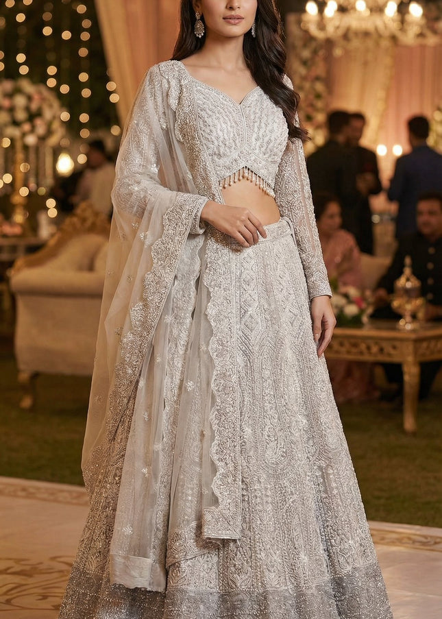 Cream Embroidered Lehenga choli