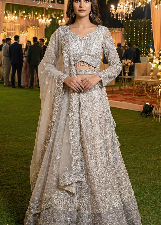 Cream Embroidered Lehenga choli