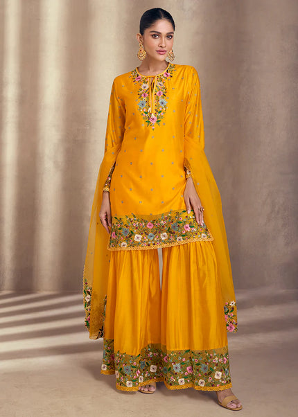 Yellow Embroidered Gharara Suit