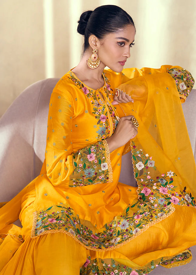 Yellow Embroidered Gharara Suit