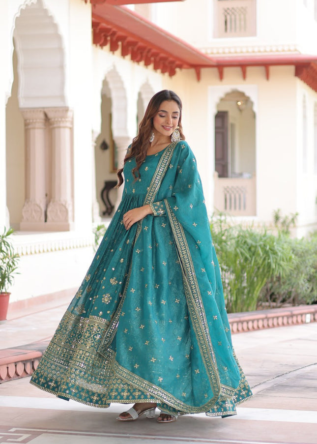 Teal Embroidered Anarkali Gown