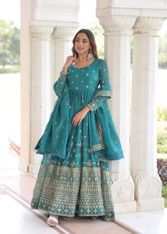 Teal Embroidered Anarkali Gown