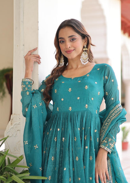 Teal Embroidered Anarkali Gown