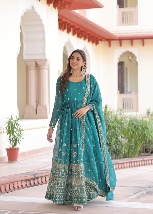 Teal Embroidered Anarkali Gown