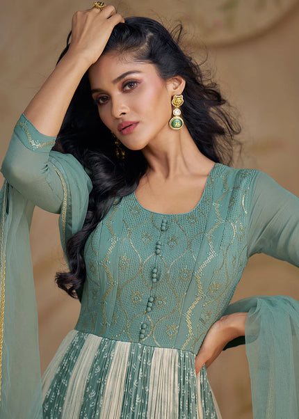 Sea Green Embroidered Anarkali Gown