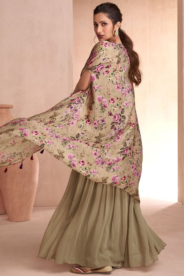 Green  Multicolor  Embroidered Jacket Style Sharara Suit