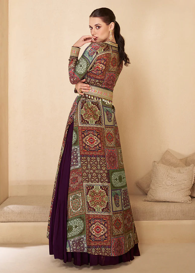 Purple Embroidered Jacket Anarkali Gown