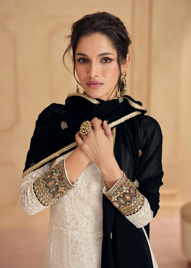 Offwhite Embroidered Anarkali Gown