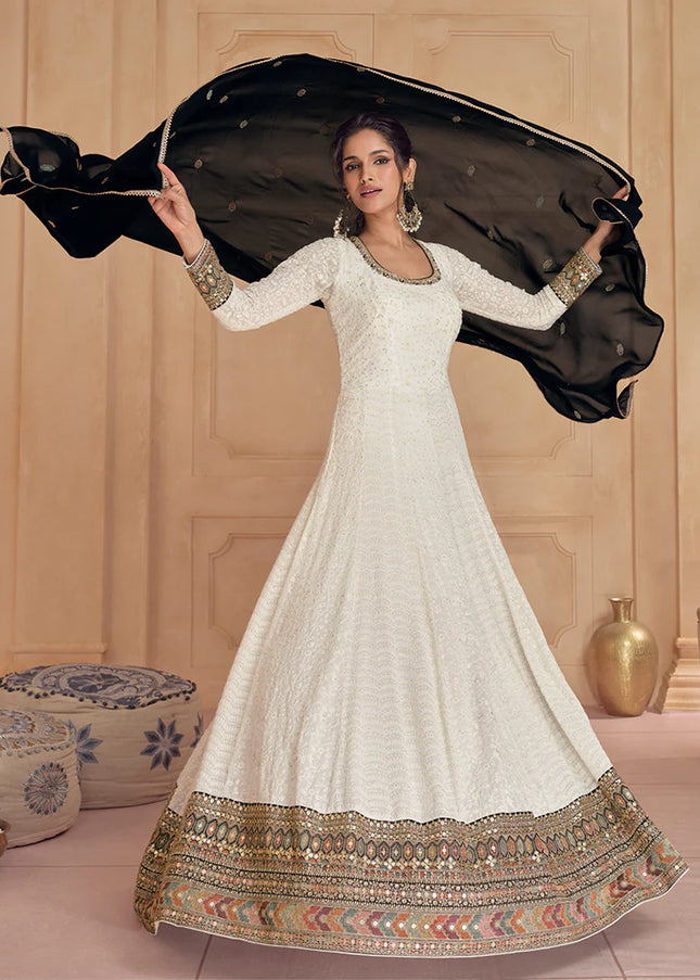 Offwhite Embroidered Anarkali Gown