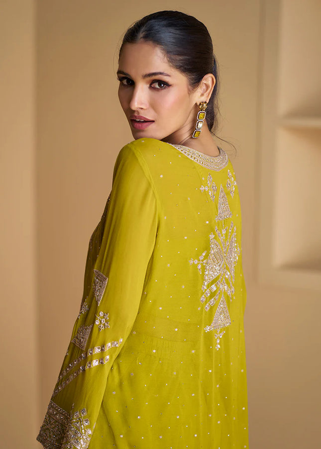 Green Embroidered Jacket Style Sharara Suit