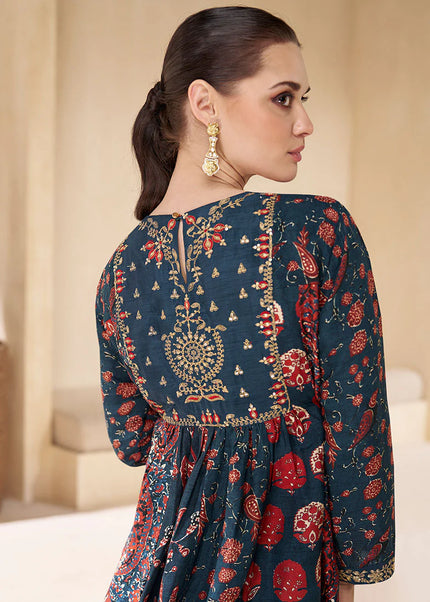 Blue Embroidered  Sharara Suit