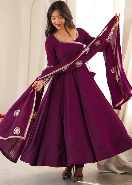 Purple Embroidered Anarkali