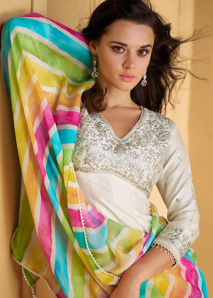 Offwhite Embroidered Gharara Suit