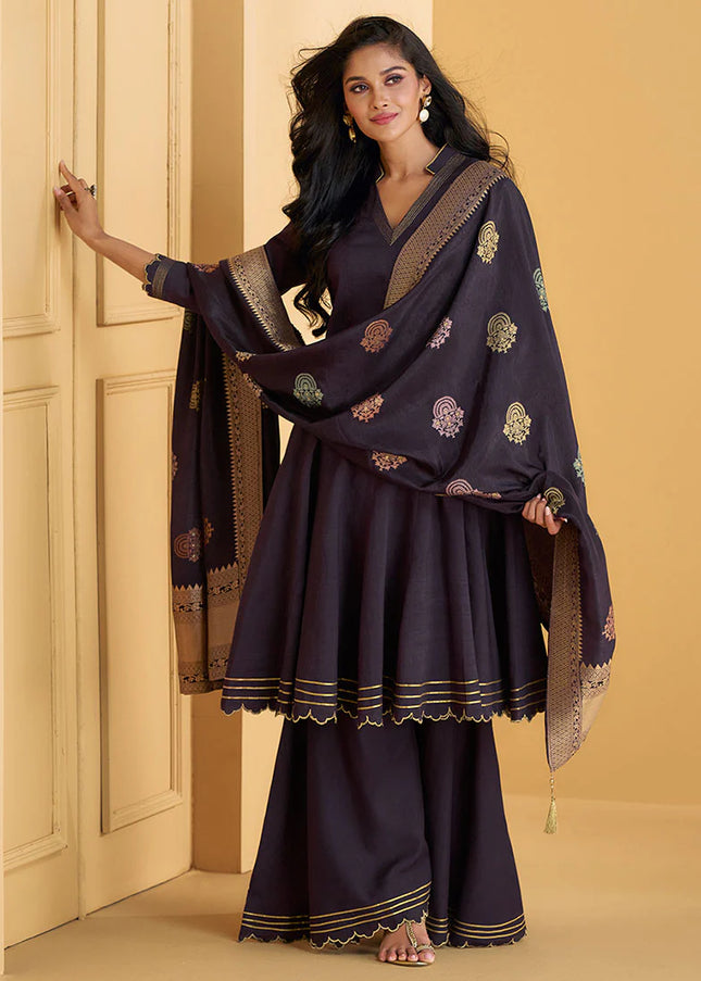 Black Embroidered Gharara Suit