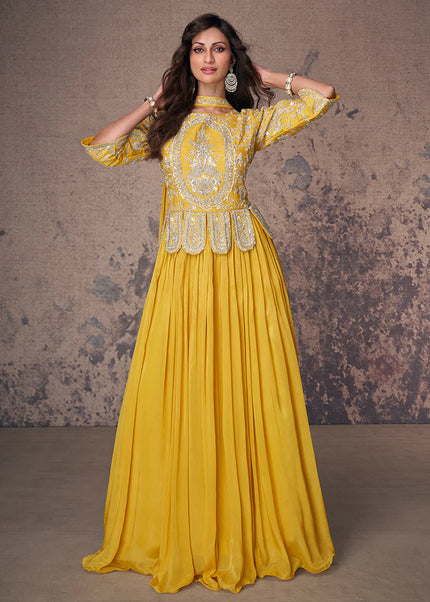 Yellow Embroidered Anarkali Gown