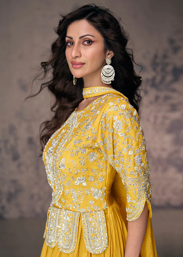 Yellow Embroidered Anarkali Gown