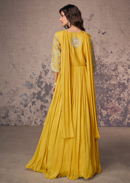 Yellow Embroidered Anarkali Gown