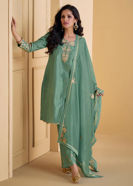 Green Embroidered Pant Style Suit