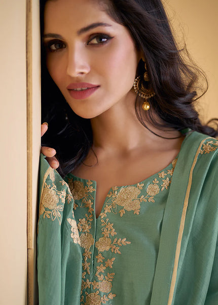 Green Embroidered Pant Style Suit