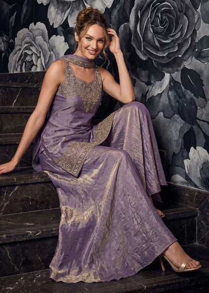 Lavender Embroidered Sharara Suit