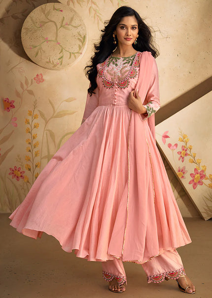 Pink Embroidered Pant Style Suit