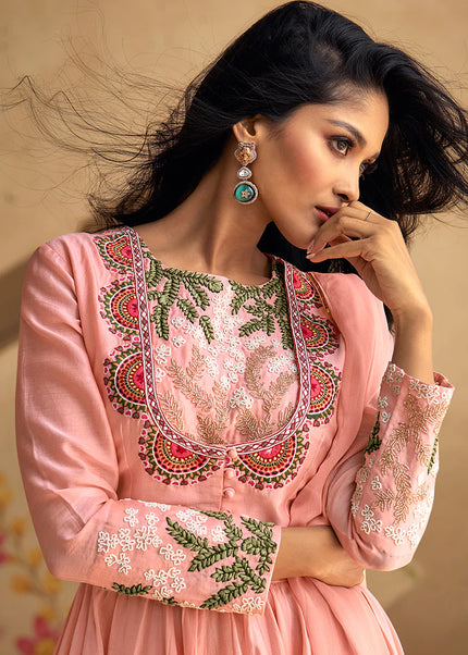 Pink Embroidered Pant Style Suit
