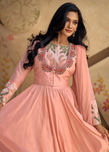 Pink Embroidered Pant Style Suit