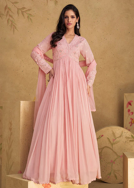 Pink Embroidered Anarkali Gown
