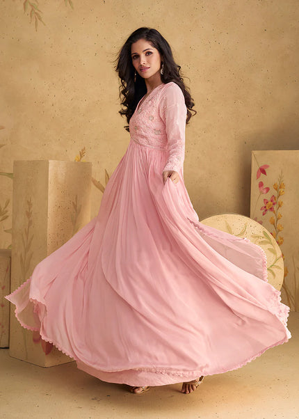 Pink Embroidered Anarkali Gown
