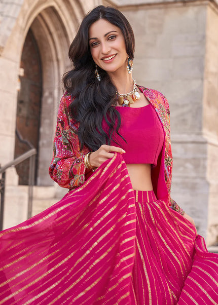 Pink Embroidered Jacket Style Lehenga