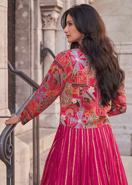 Pink Embroidered Jacket Style Lehenga