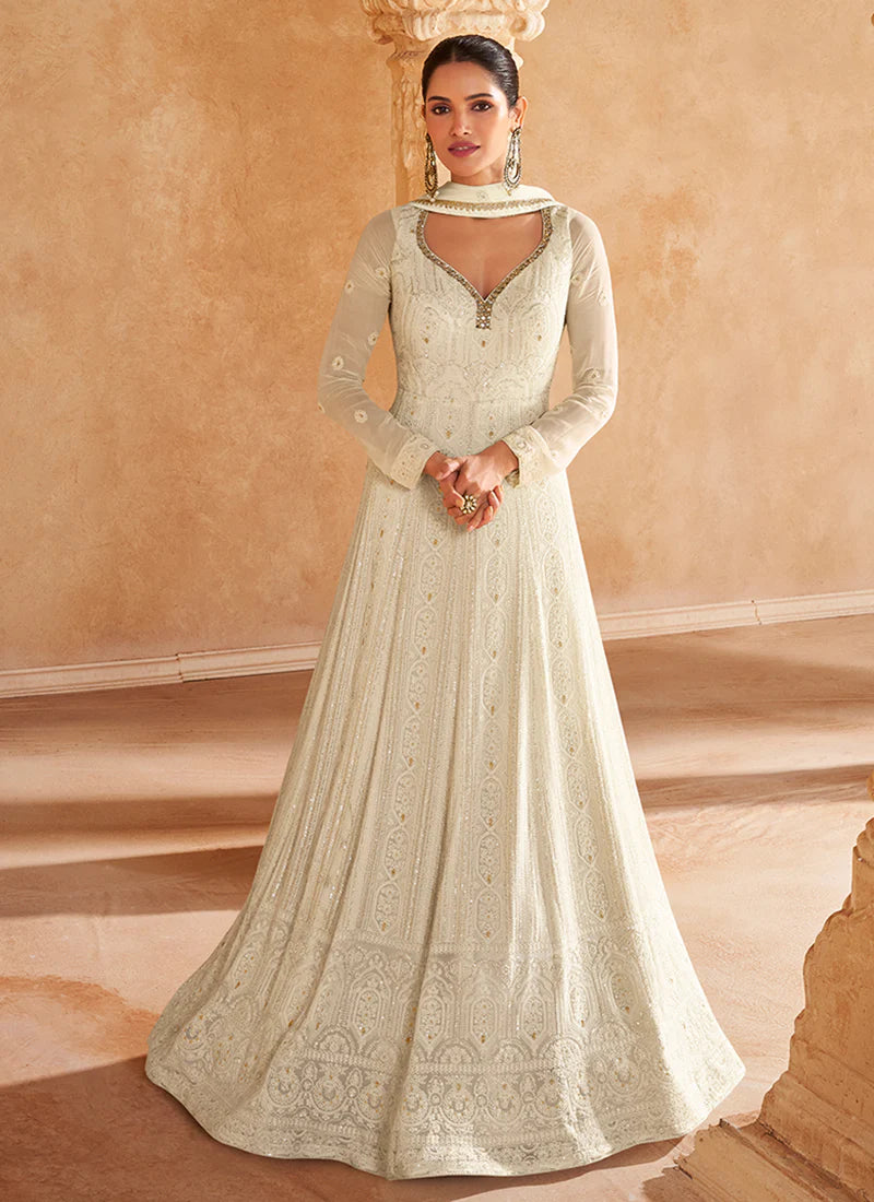 Offwhite Embroidered Anarkali Gown FALAKENOOR Offwhite Embroidered Anarkali Gown FALAKENOOR