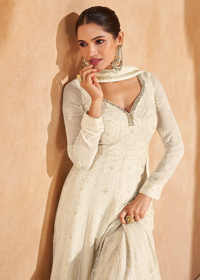 Offwhite Embroidered Anarkali Gown