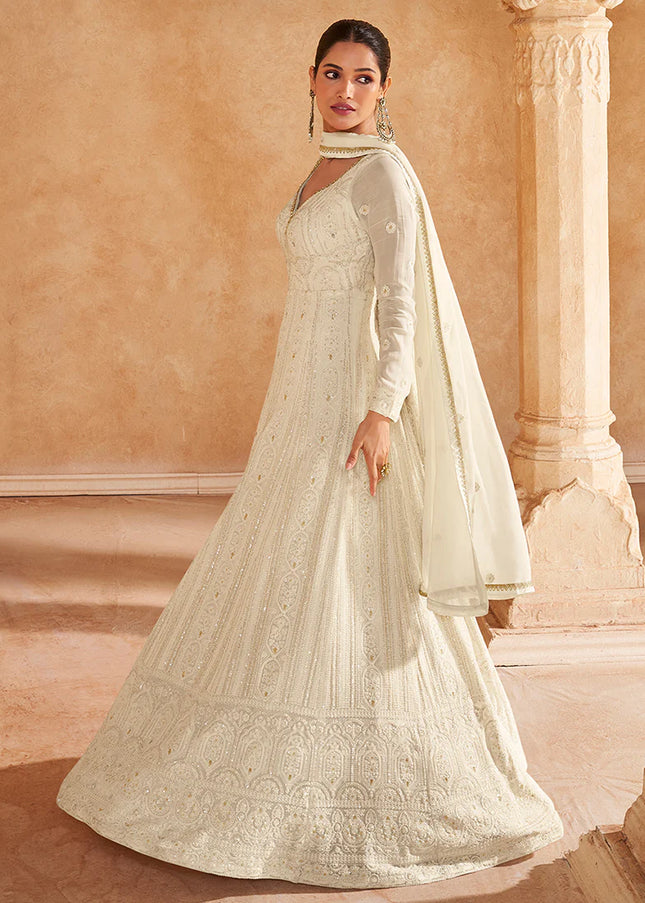 Offwhite Embroidered Anarkali Gown