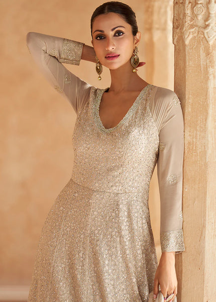 Light Beige Shaded Embroidered Anarkali Gown