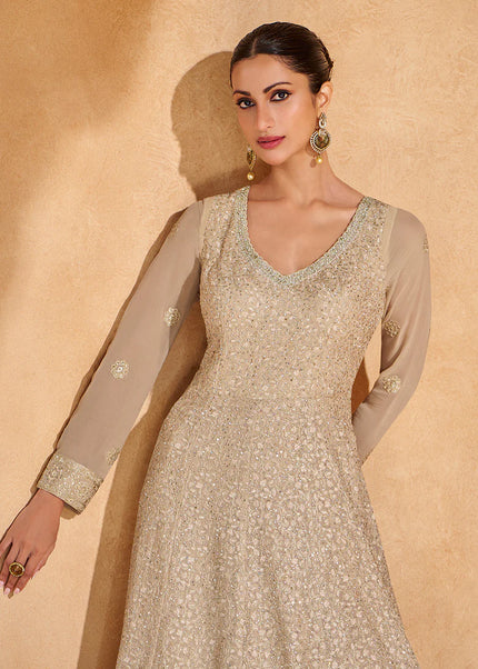 Light Beige Shaded Embroidered Anarkali Gown