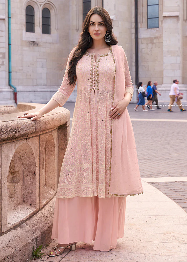 Pink Embroidered Sharara Anarkali