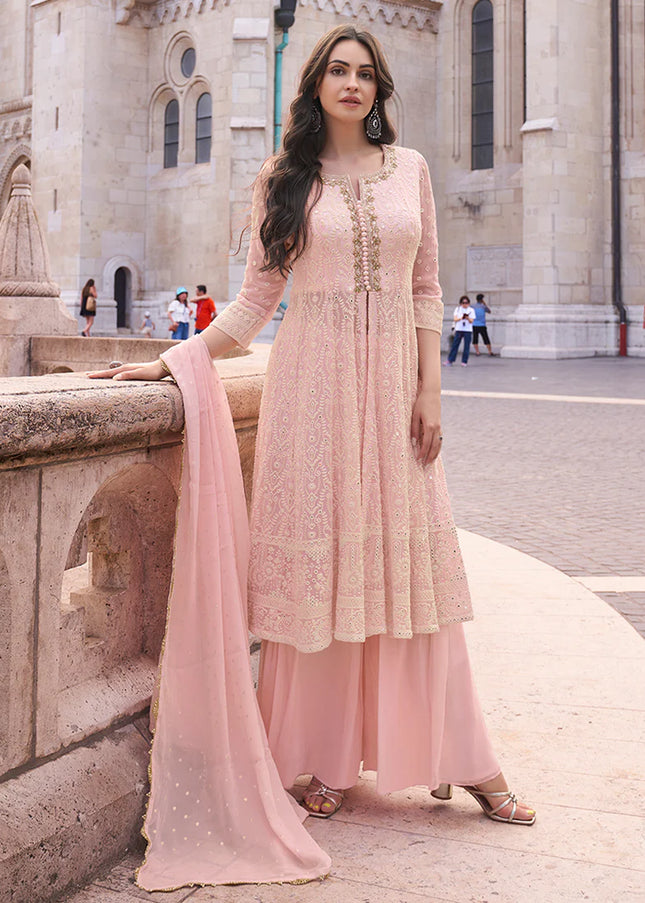 Pink Embroidered Sharara Anarkali