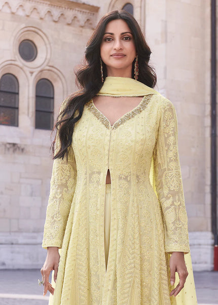 Yellow Embroidered Sharara Anarkali